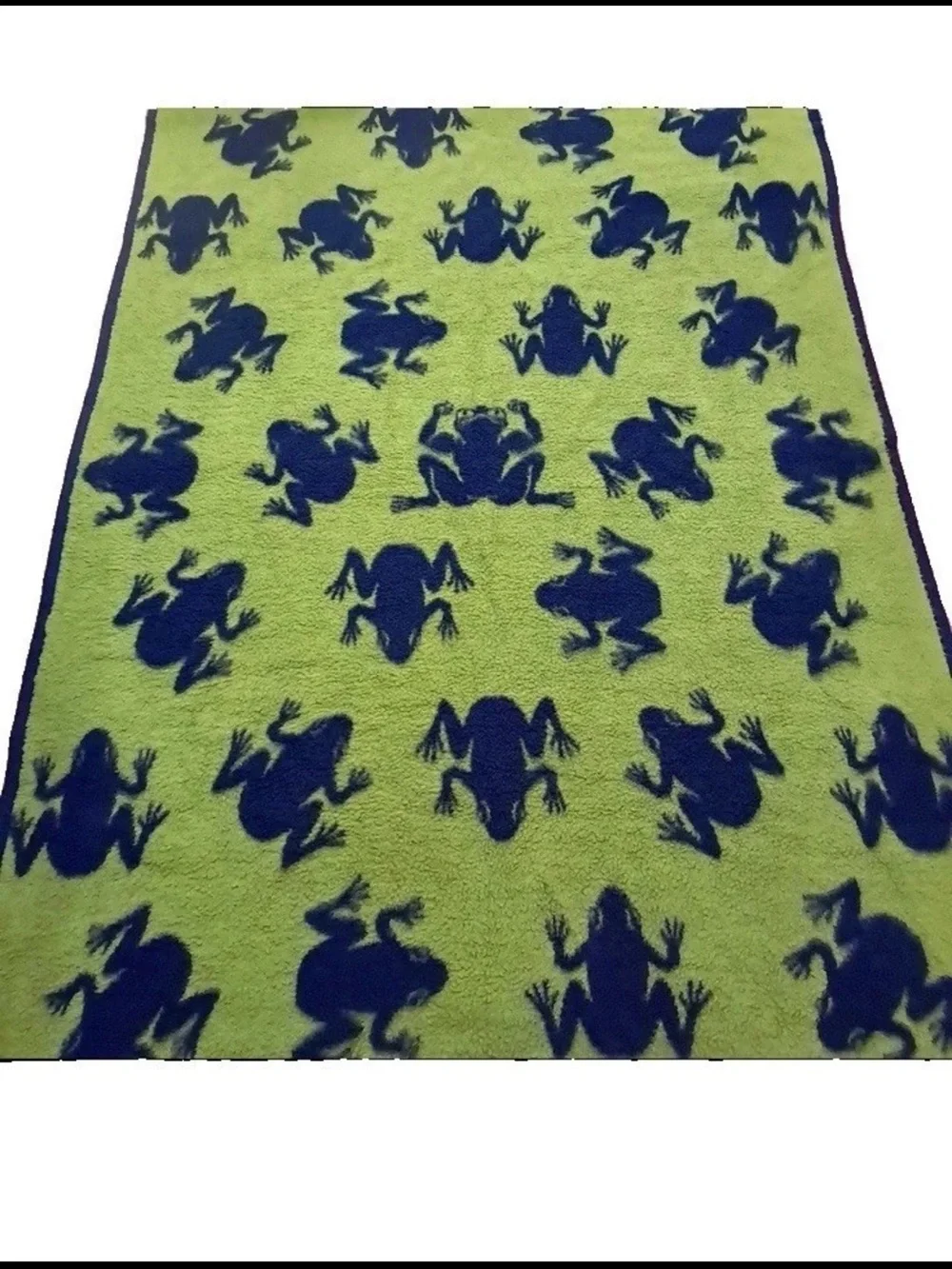 Vintage Biederlack Frogs Blanket Blue Green Throw Reversible Acrylic Germany
